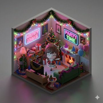 香蕉Pro做的这个3D微缩房间好火，可以根据以下元提示词来生成特定的主题和人物，提示词如下：

一个等距3D立方体形状的微缩房间（浅切面的真立方体；所有物品都严格包含在立方体内）。房间描述：[房间描述